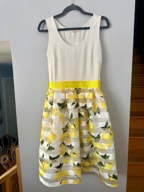 🍋 EUC Rosette Lemoncore Organza Midi Dress | Amalfi Coast Vibe